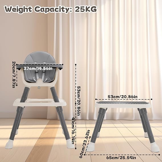 7-in 1 Baby High Chair, Highchair with Removable Game Table, Adjustable Height, Footrest, Portable Baby Chair Multifunctional Combination for Babies Toddlers