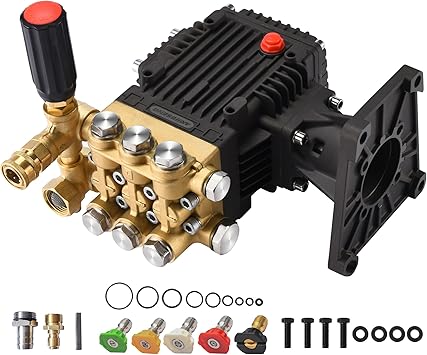 Pressure Washer Pump 25.4 4400PSI 4.8GPM Water Pressure Pump for Gas Pressure Washer 15L/min 0-300bar 1 Inch Shaft Horizontal Triplex Plunger High Pressure Pump Universal Pressure Washer Nozzles,