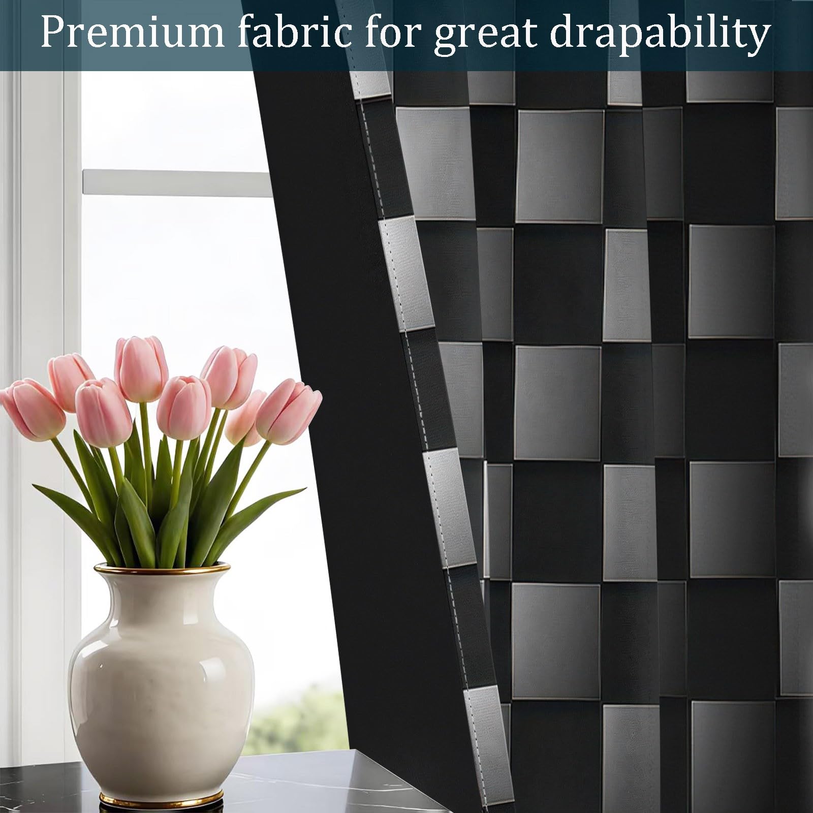 CozyRest Rideaux occultants Style technologique 280 x 245 cm, Motif Carreaux Noir Gris Géométrique Rideaux à œillets pour Chambre d'enfant Décoration de fenêtre Isolation Thermique (2 Panneaux)