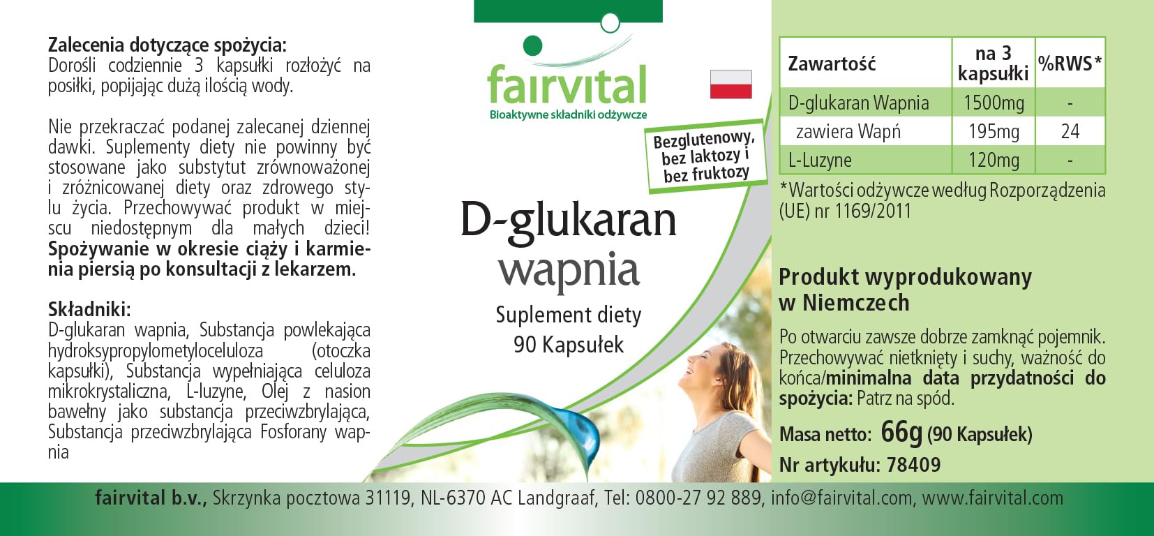 fairvital Glucarato de calcio, 90 cápsulas, 1500mg, de los cuales 195mg son calcio por dosis diaria, calidad certificada y alta dosis, 100% vegano, fabricado en Alemania