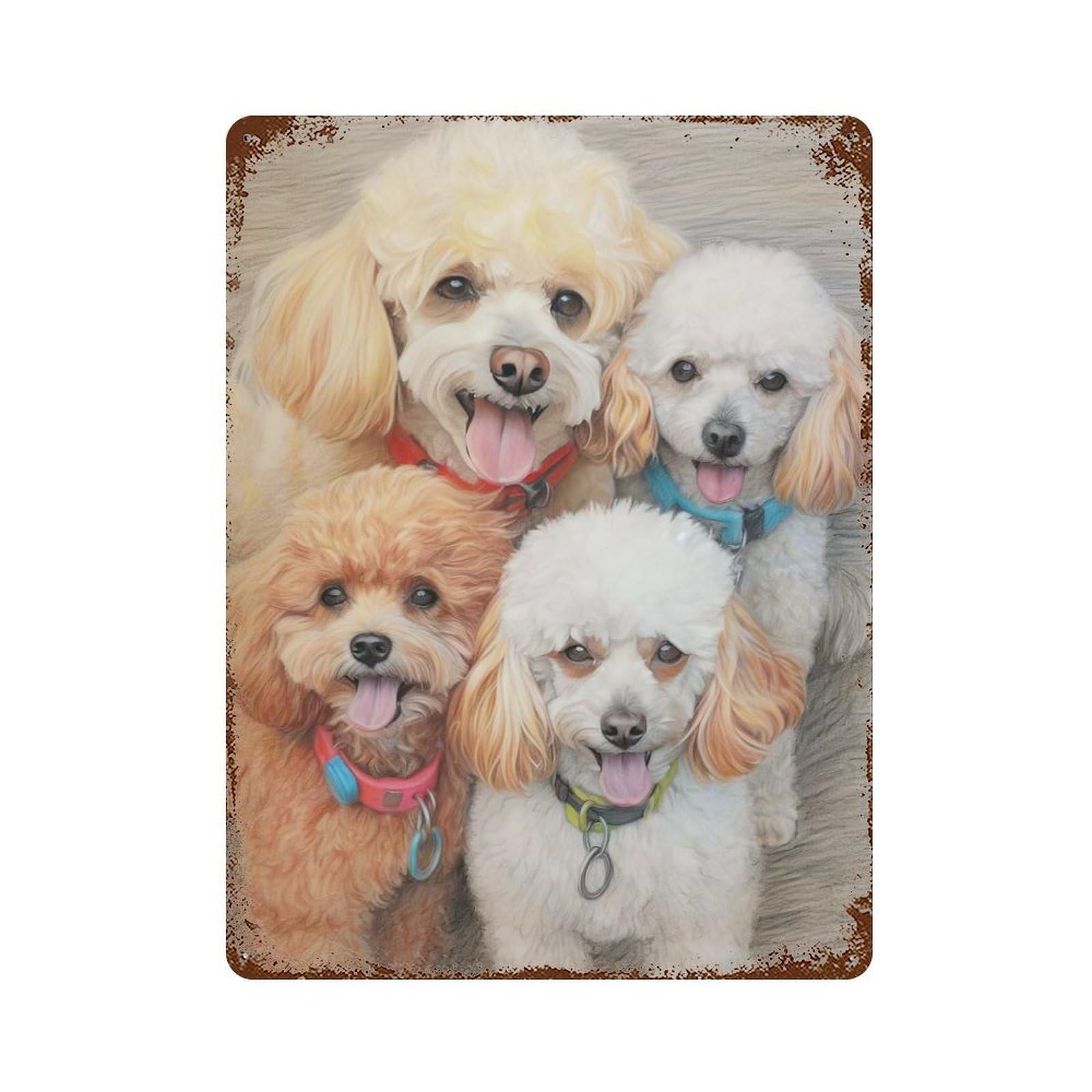 Poodle Family Sketch Vintage Wall Sign 15.7"x11.8", Rust Effect Metal Decor for Basement, Hobby Room And Garage Decor