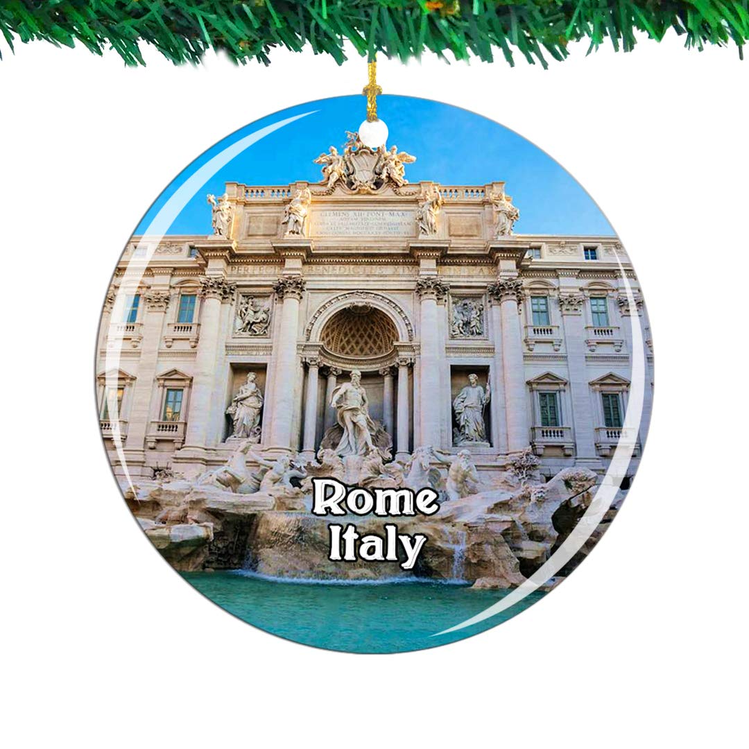 WeekinoItaly Trevi Fountain Rome Christmas Ornament City Travel Souvenir Collection Double Sided Porcelain 2.85 Inch Hanging Tree Decoration