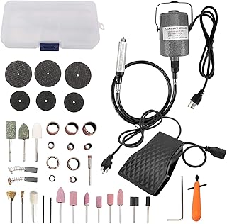 Yaegoo Flex Shaft Grinder Carver Rotary Tool 380W (0.3-4mm Chuck), Electric Hanging Grinding Machine, Multi-Function Metalworking Tools, Foot Pedal Control for Carving, Buffing, Drilling, Sanding, Cutting, Cleaning, Polishing