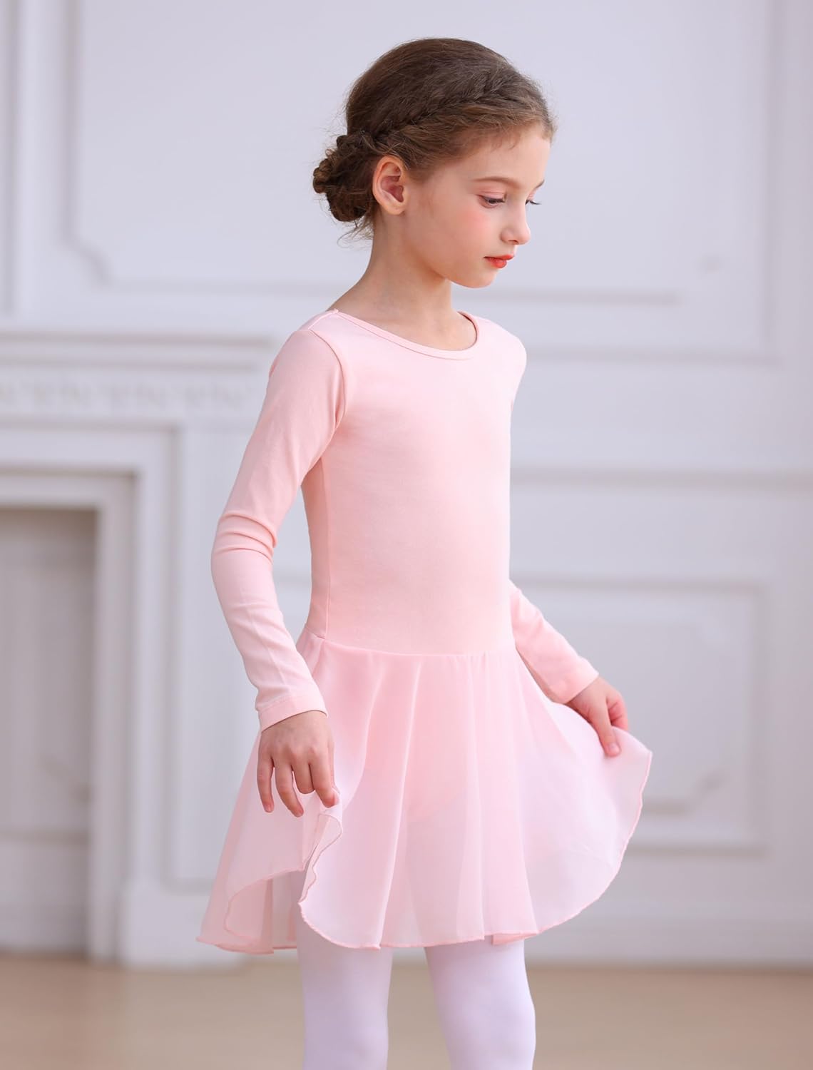MdnMd Toddler Girls Ballet Dance Leotards Skirt Ballerina Ballet Outfit Dresses Camisole Puff Sleeve - Image 8