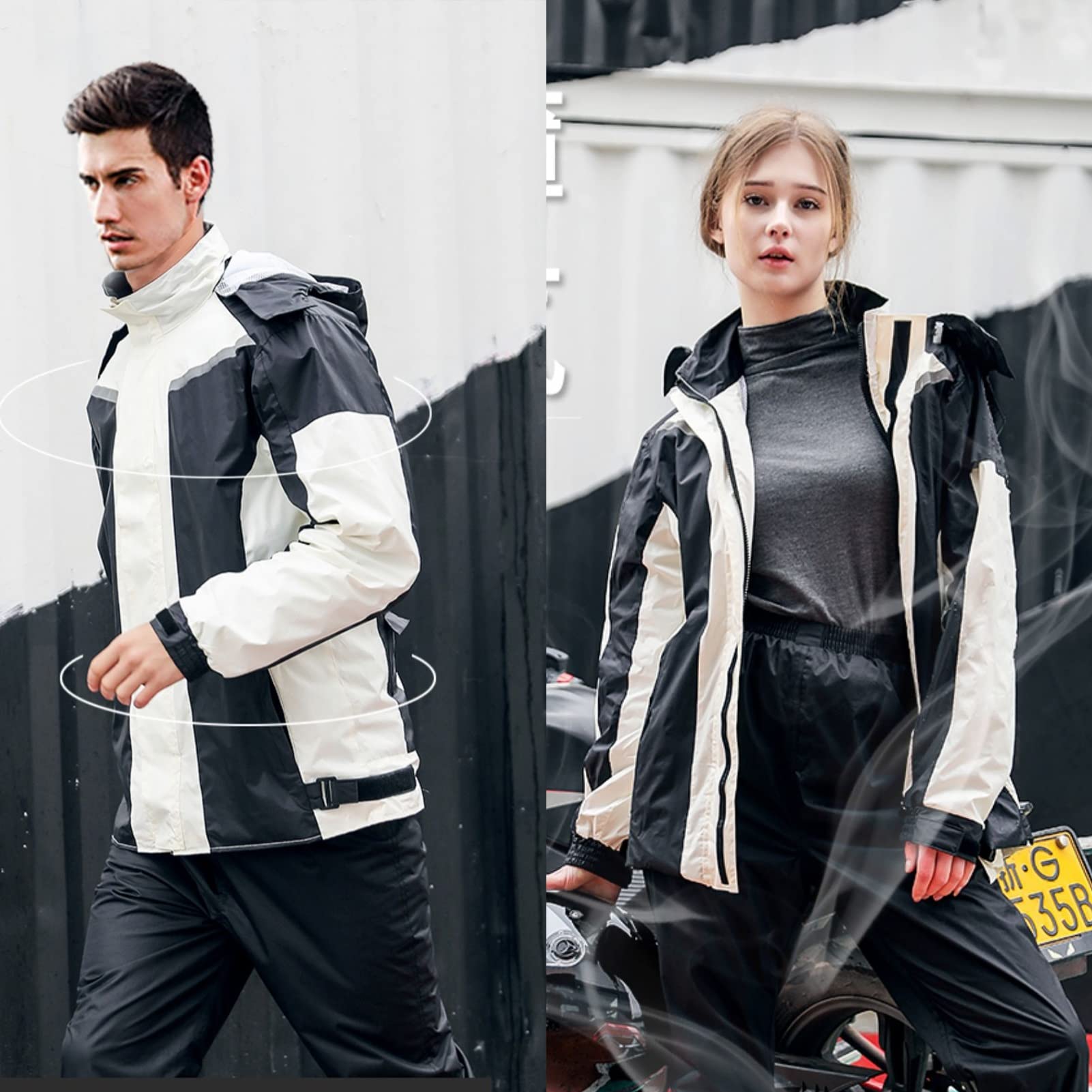 Wiatroszczelny płaszcz przeciwdeszczowy z kapturem Odzież robocza Odzież przeciwdeszczowa Unisex Kombinezony rowerowe,Płaszcz przeciwdeszczowy(White,3XL)