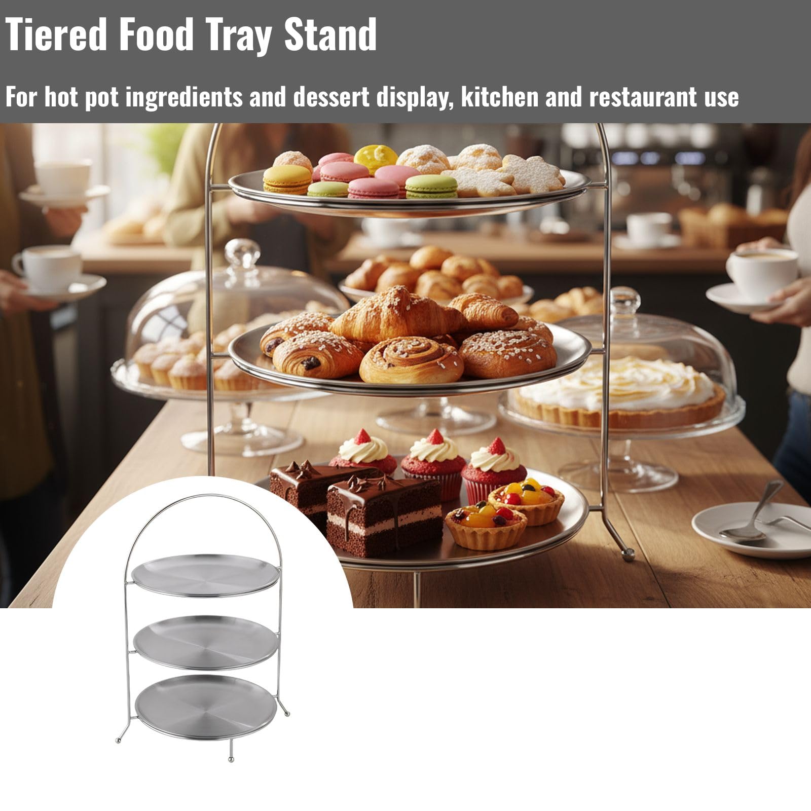 Vassoi per Alimenti, Elegante Vassoio in Acciaio Inossidabile a 3 Livelli Buffet, pentola Calda, Esposizione di Dessert, Supporto da Portata, Articoli Feste, Catering, Matrimoni, i