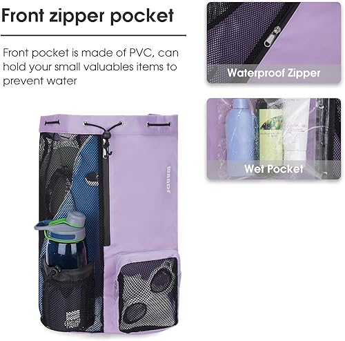 Vista 94 de WANDF Mochila de malla con cordón y bolsillo húmedo para natación, gimnasio y equipo de entrenamiento Negro