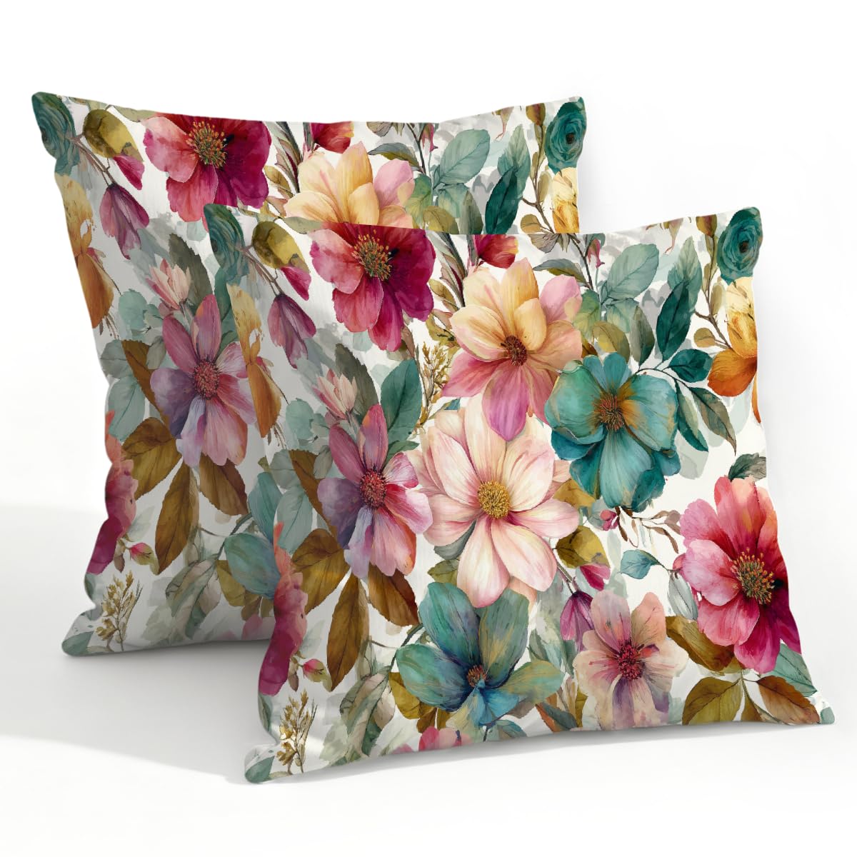 Outdoor Pillow Covers Waterproof Pillowcases 22x22in Set of 2 Beautiful Bohemian Flowers Decorative Throw Cushion Case for Couch Sofa Garden Patio Furniture