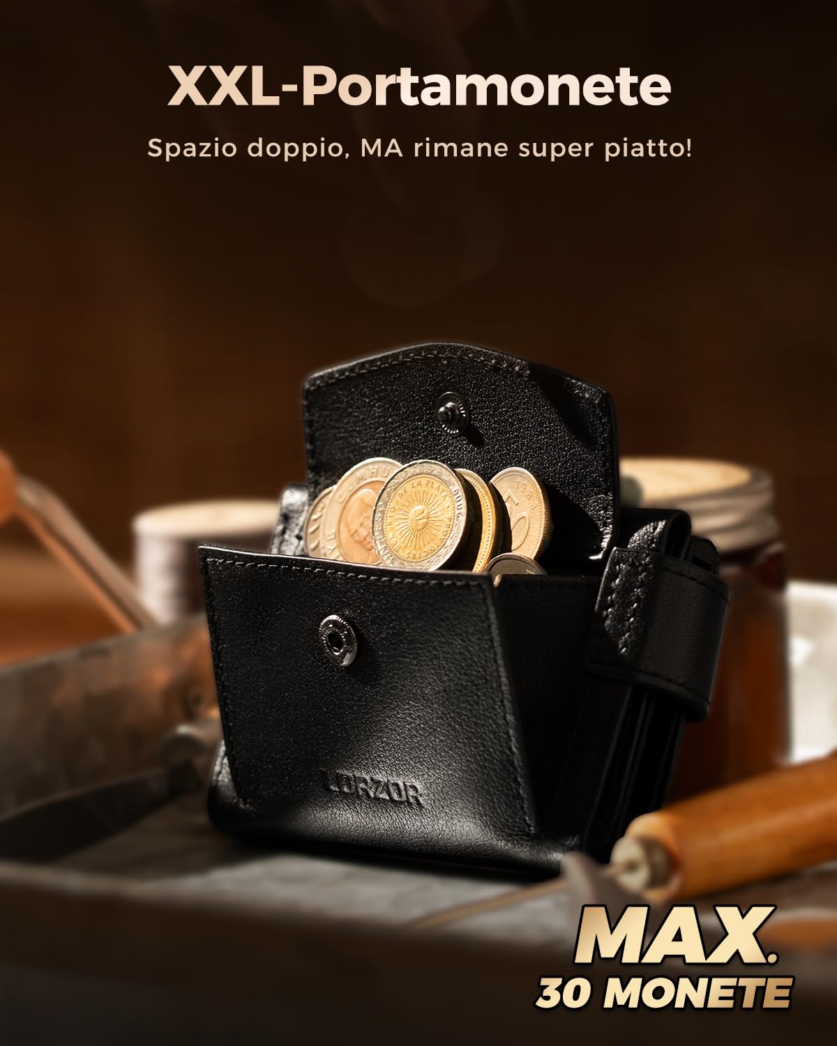 LORZOR Portacarte Uomo con Portamonete XXL, Portafoglio Uomo Slim con Chiusura Magnetica, Porta Tessere Tascabile, Porta Carte di Credito in Pelle con Protezione RFID, Wallet Pop-up per 10 Carte
