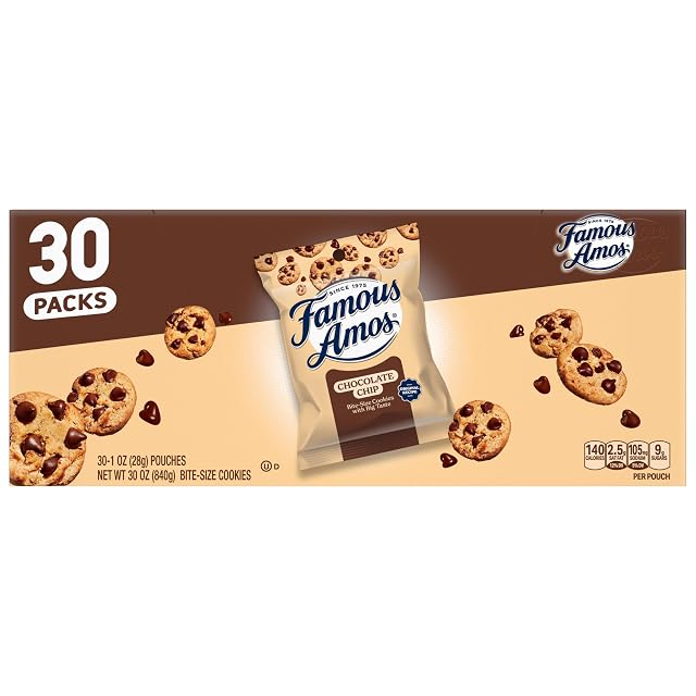 Famous Amos Original Recipe Chocolate Chip Bite-Size Cookies 30 Pack Box 30 oz