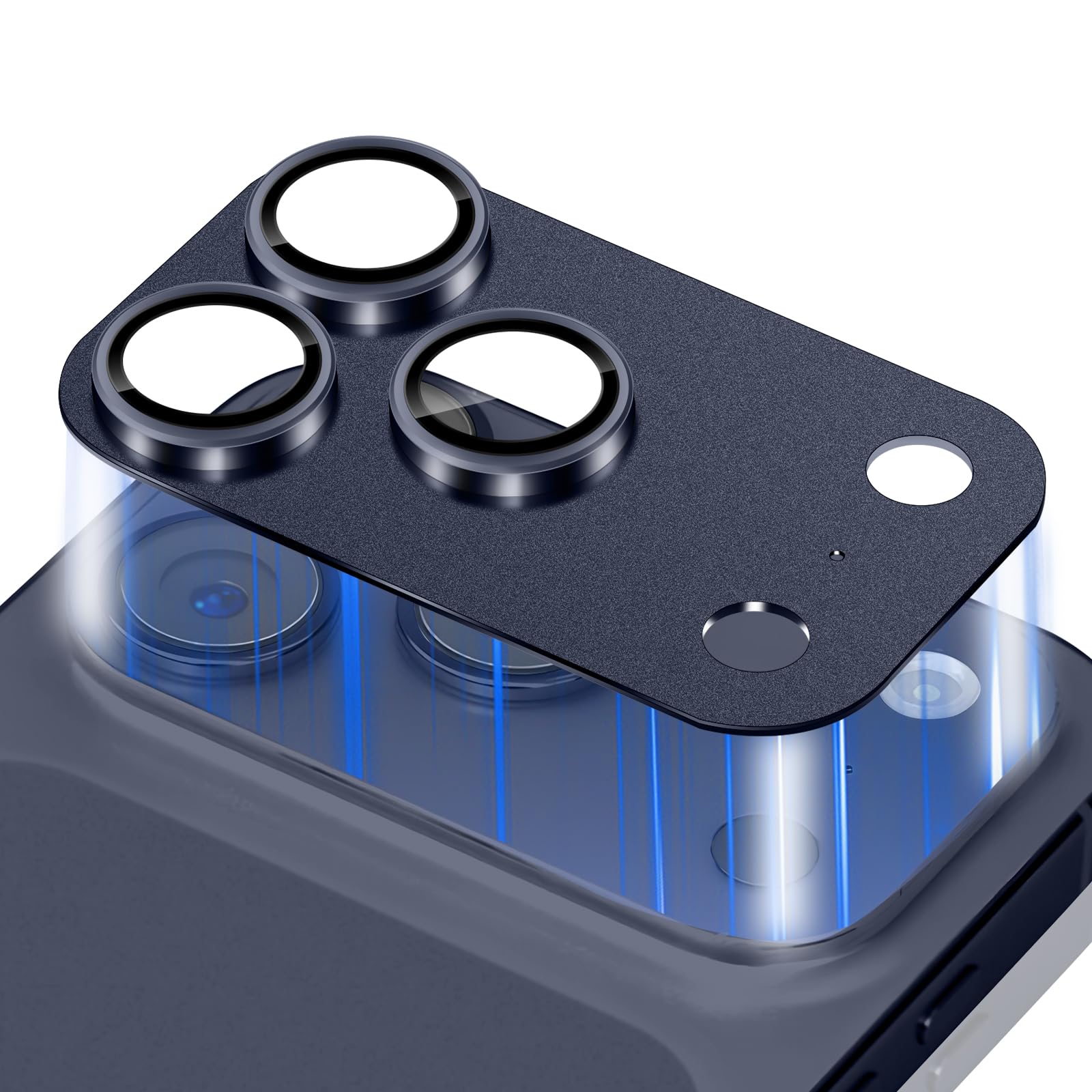 LuFiYa カメラフィルム iPhone 17 Pro Max 対応 レンズカバー、アルミ合金＋9H硬度強化ガラス製 アイフォン17 Pro Max 用 レンズカバー 全面保護 高透過率 露出オーバー防止 耐衝撃 カメラ保護フィルム - ブルー