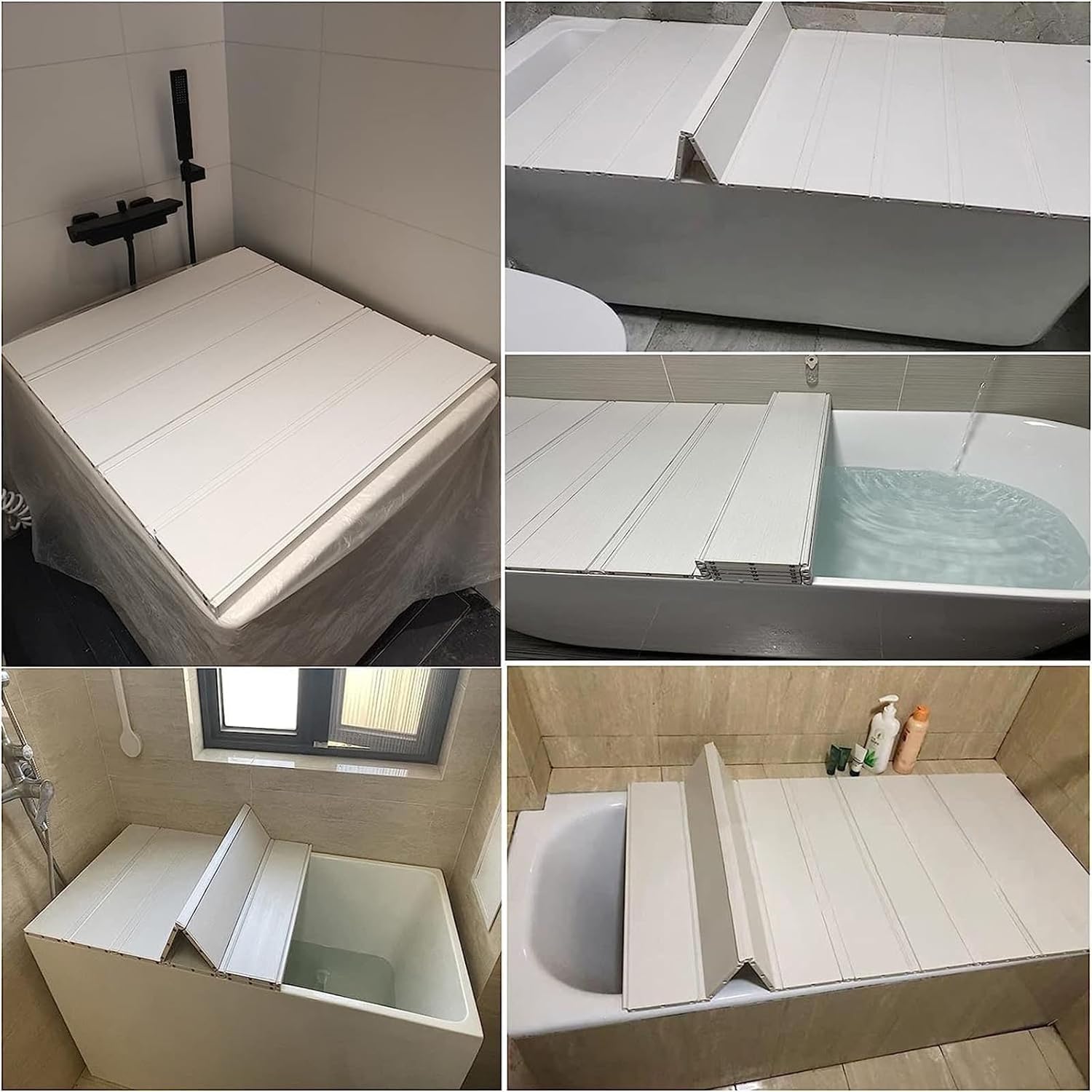 CLXRZM Vassoi Vasca Da Bagno, Pieghevole Copertura For Vasca Antipolvere Copri Per Casa Isolamento Conservazione Staffa PVC, White (Taglia : 75cm X 170cm X 0.7cm - 4