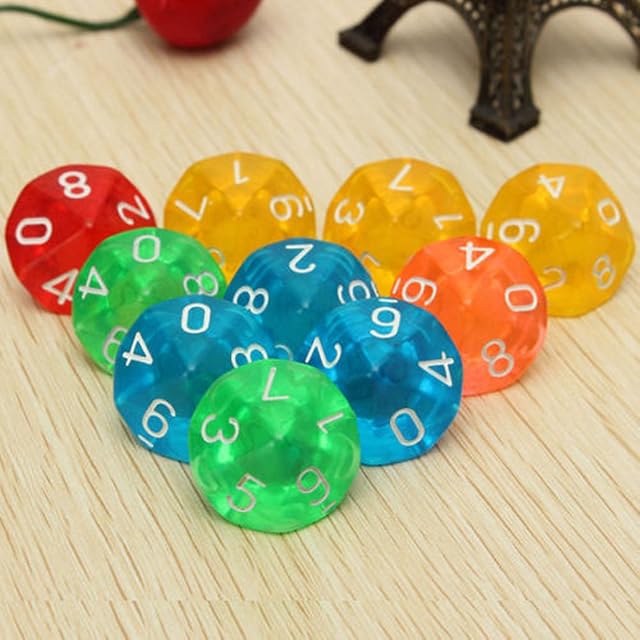 Foto 5 de 8 de Juego de 2 dados de gemas D10 de diez caras para juegos de rol, 10 dados rojos