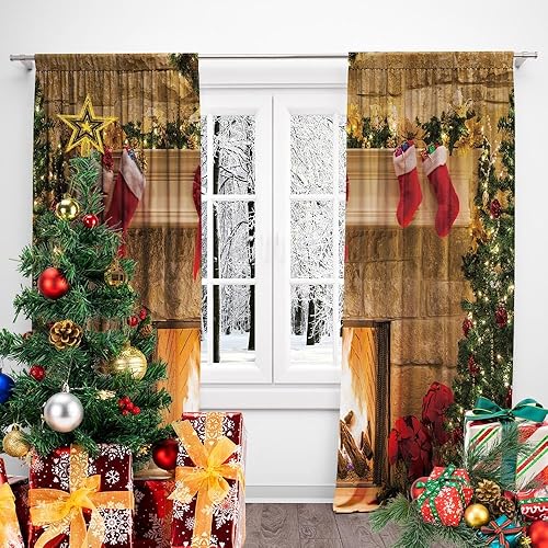 Miniatura 4 de TOKTILIKT Calcetines de cortina de Navidad de 82 x 84 pulgadas, diseño de chimenea, arco de regalo, decoración de dormitorio, sala de estar,