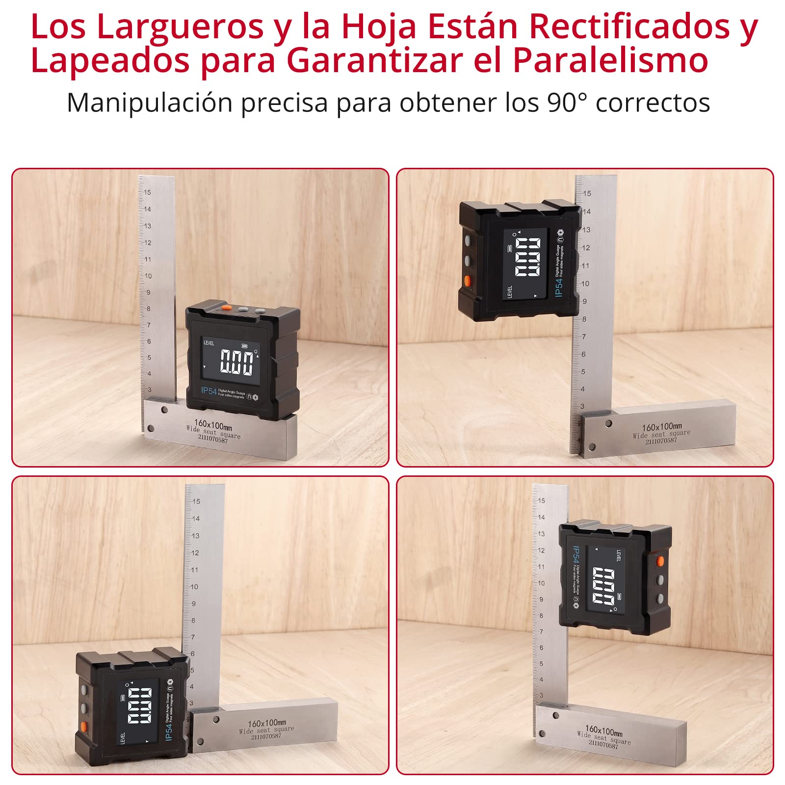 XUNTOP Cuadrados de Posicionamiento 4Pcs Posicionamiento Abrazadero con 4Tamaños,mm y pulgadas Escala Acero al Carbono de Abrazadera de Posicionamiento Tipo L para para Carpintero Ingeniero Arquitecto