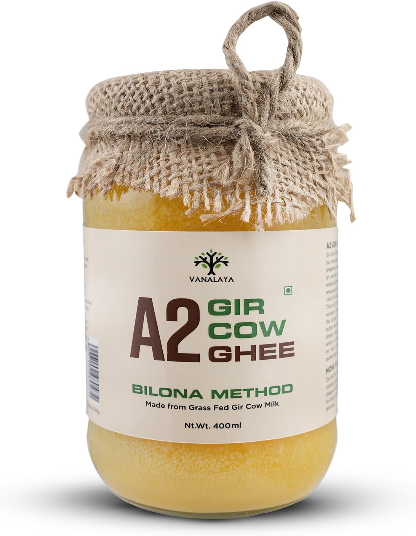 Vanalaya A2 Gir Cow Ghee | Traditionally Bilona Hand-Churned | Prepared from A2 Milk of Grass-Fed Gir Cows | Rich Aroma & Granular Texture | Pure Desi Ghee 400ml