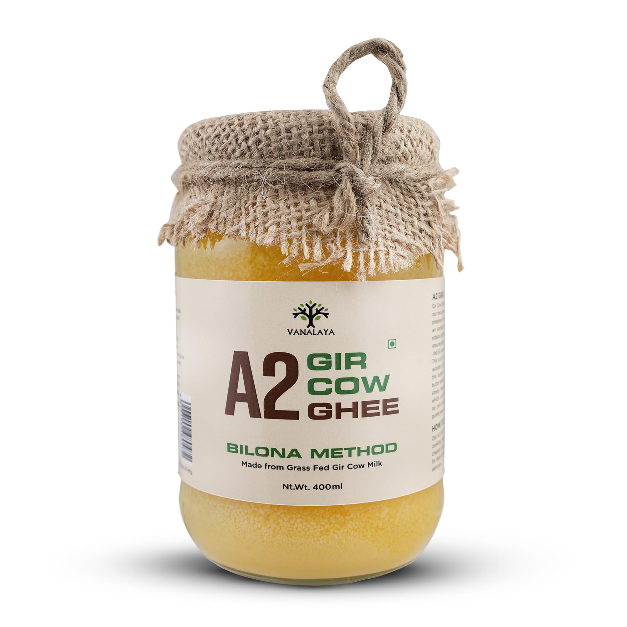 Vanalaya Organic A2 Desi Gir Cow ghee from A2 Milk Prepared by Traditional Bilona Method -400ml