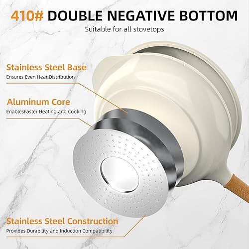 Miniatura 3 de Sartén antiadherente con tapa, sartén de 10 pulgadas de profundidad, utensilios de cocina de cerámica sin toxinas, sartén de cocina saludable no