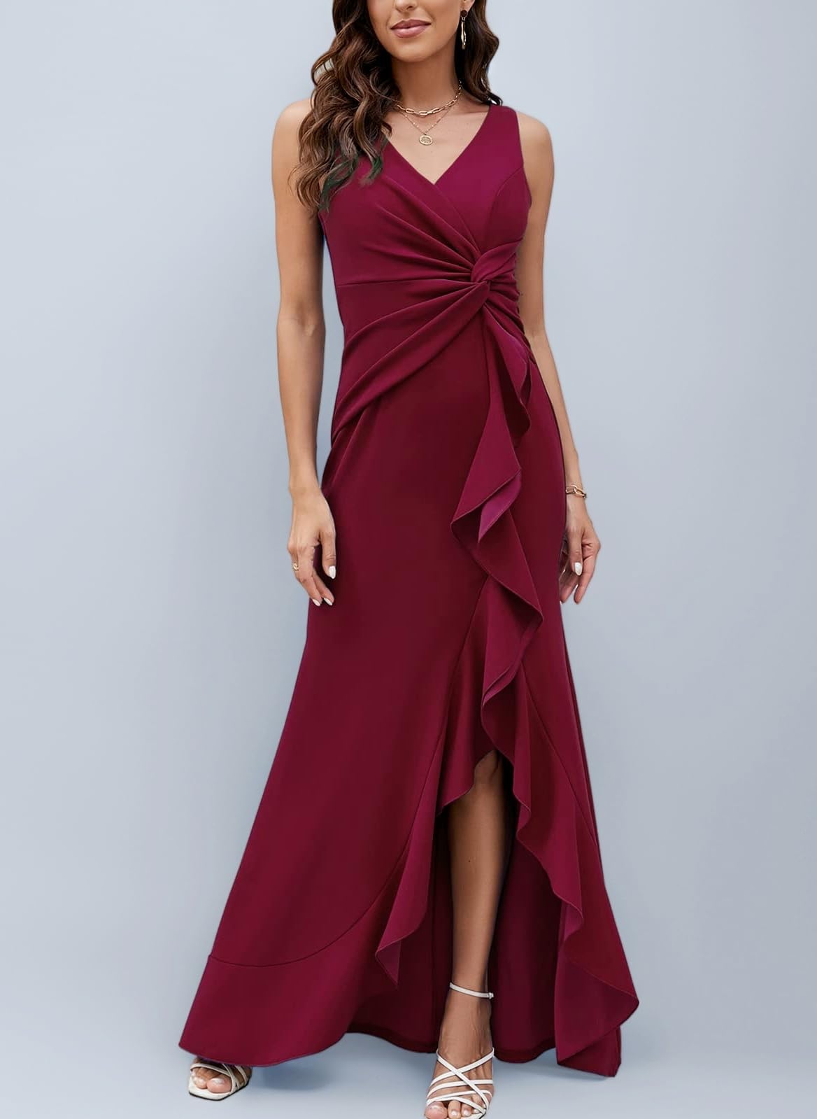 FQA Formal Evening Dresses for Women Elegant Evening Party Prom Dress Long Sexy V Neck Sleeveless Split Wrap