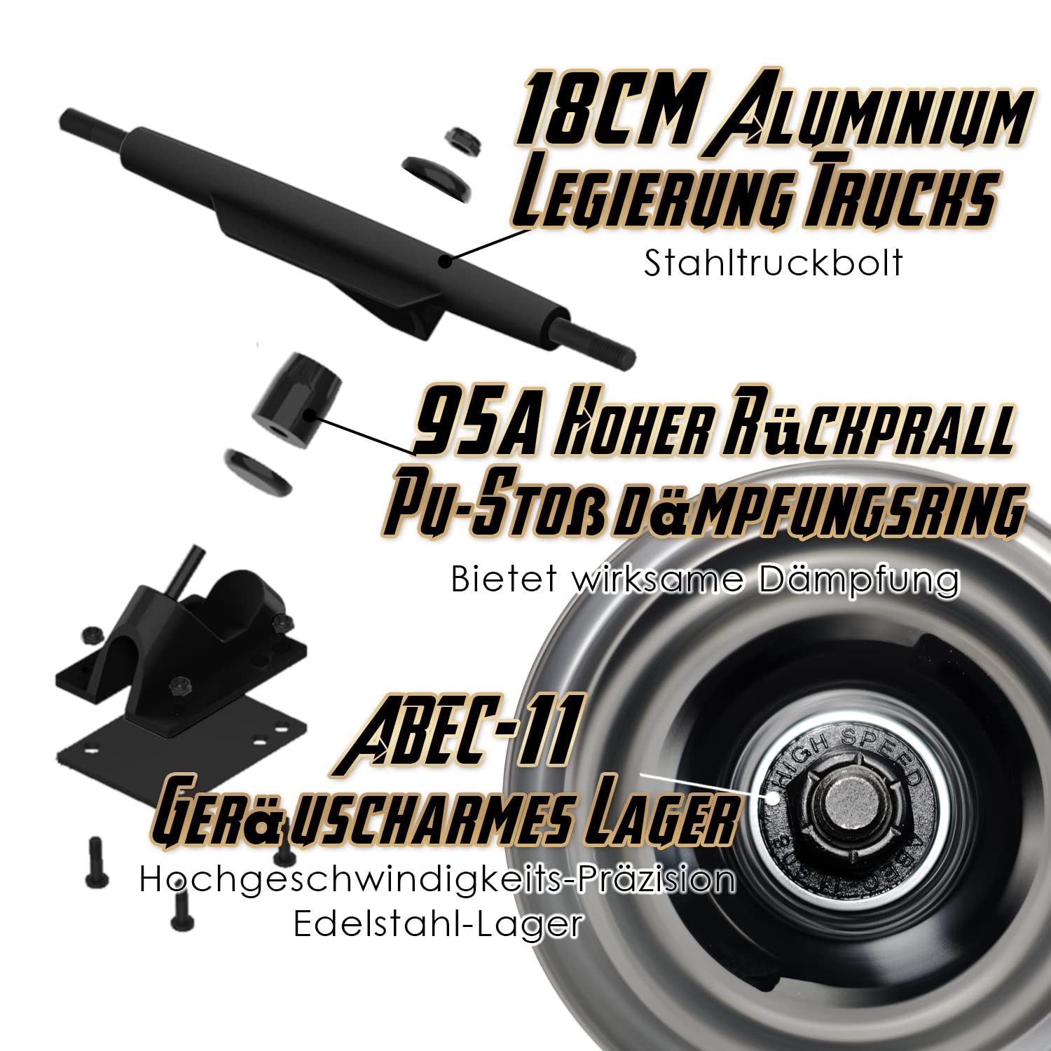 Longboard 100 cm, roulements à billes ABEC-11, 8 couches d'érable, skateboard Cruiser complet, jusqu'à 120 kg, avec outil en T et roues clignotantes en polyuréthane, pour adultes, filles, garçons, débutants.