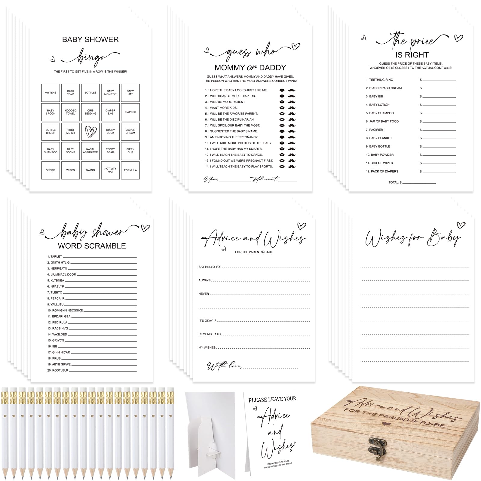 Silipull 173 Pcs Baby Shower Advice Cards For Parents To Be, Advice and Wishes Cards Box for New Parents Fun Baby Shower Decorations Game Ideas with