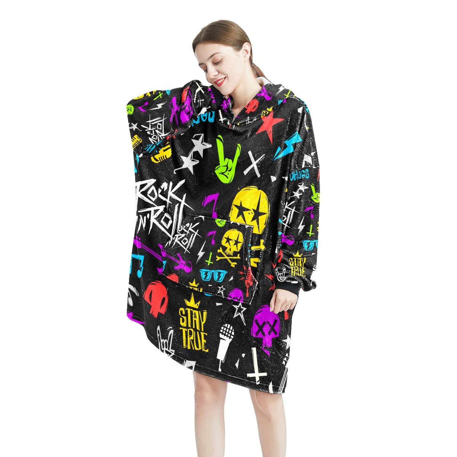 Sweat à capuche surdimensionné pour femme, sweat confortable Rock 'N' Roll Music Skull, Multicolor, taille unique