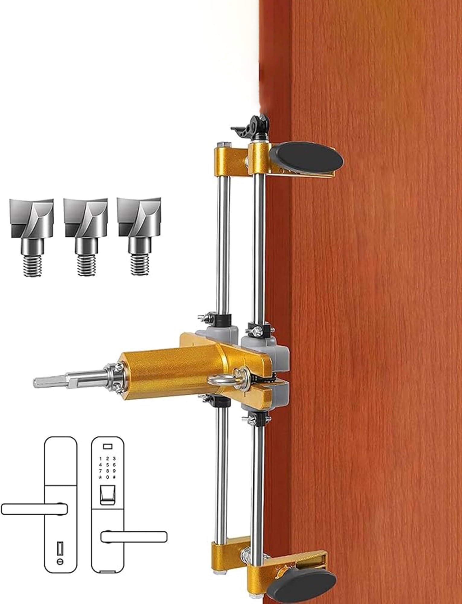 Kit de abridor de agujeros de cerradura para puerta de madera, herramienta de plantilla de mortaja de cerradura con 3 cuchillas