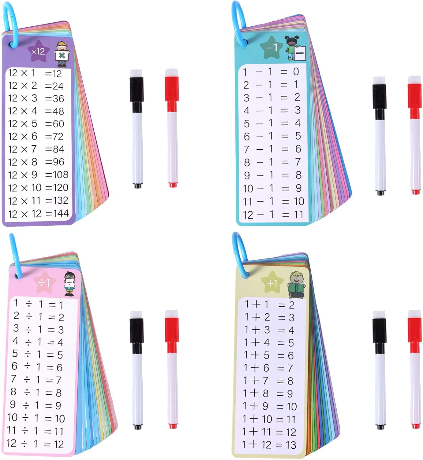 Amazon.com: 4 Pack/60pcs Multi Math Time Table Flash Cards, Include 8 ...