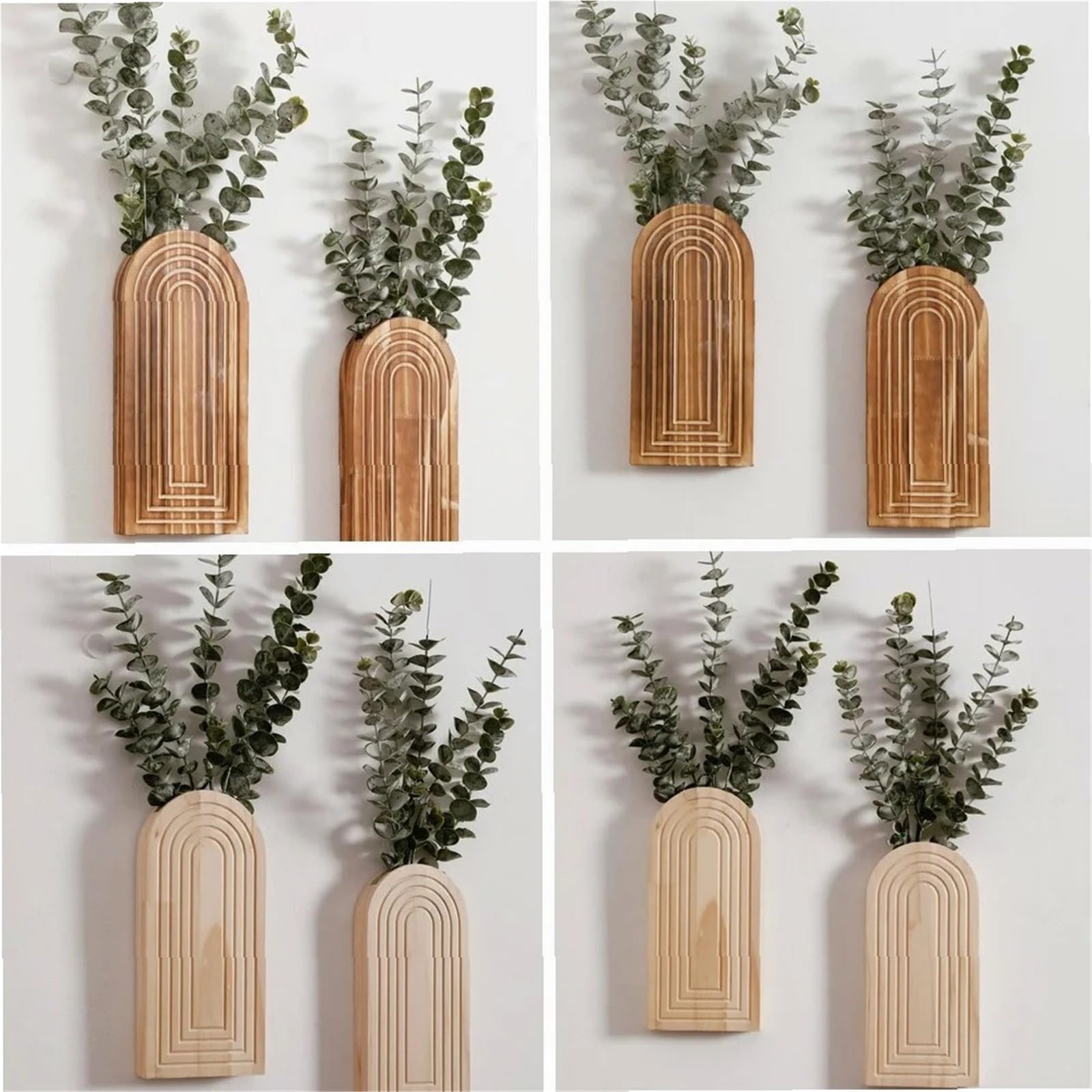 Wandvase Boho gewölbter Wandvasen-Übertopf aus Holz