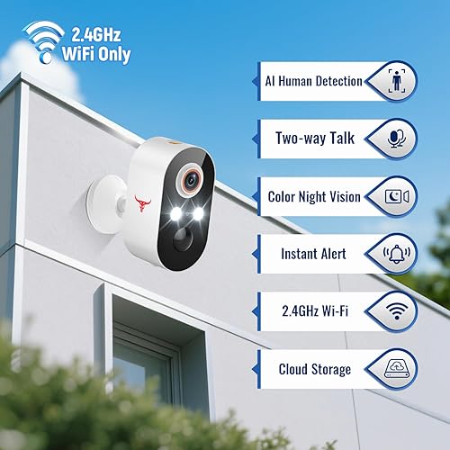 Miniatura 2 de Cámara de seguridad inalámbrica, detección humana, vista en vivo, almacenamiento en la nube, visión nocturna a color, WiFi 2.4G, vigilancia
