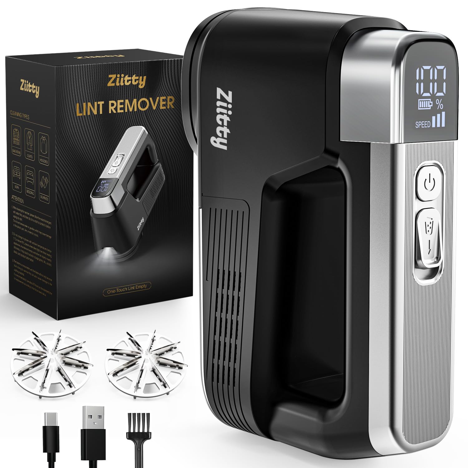 Ziitty Quitapelusas Electrico Quita Pelusas Ropa - El Modelo Estrella, Vaciado de Pelusas con un Solo Toque, 8 Cuchillas eficientes, luz LED, 3 velocidades, Anti-Pelusas Recargable para Ropa y hogar