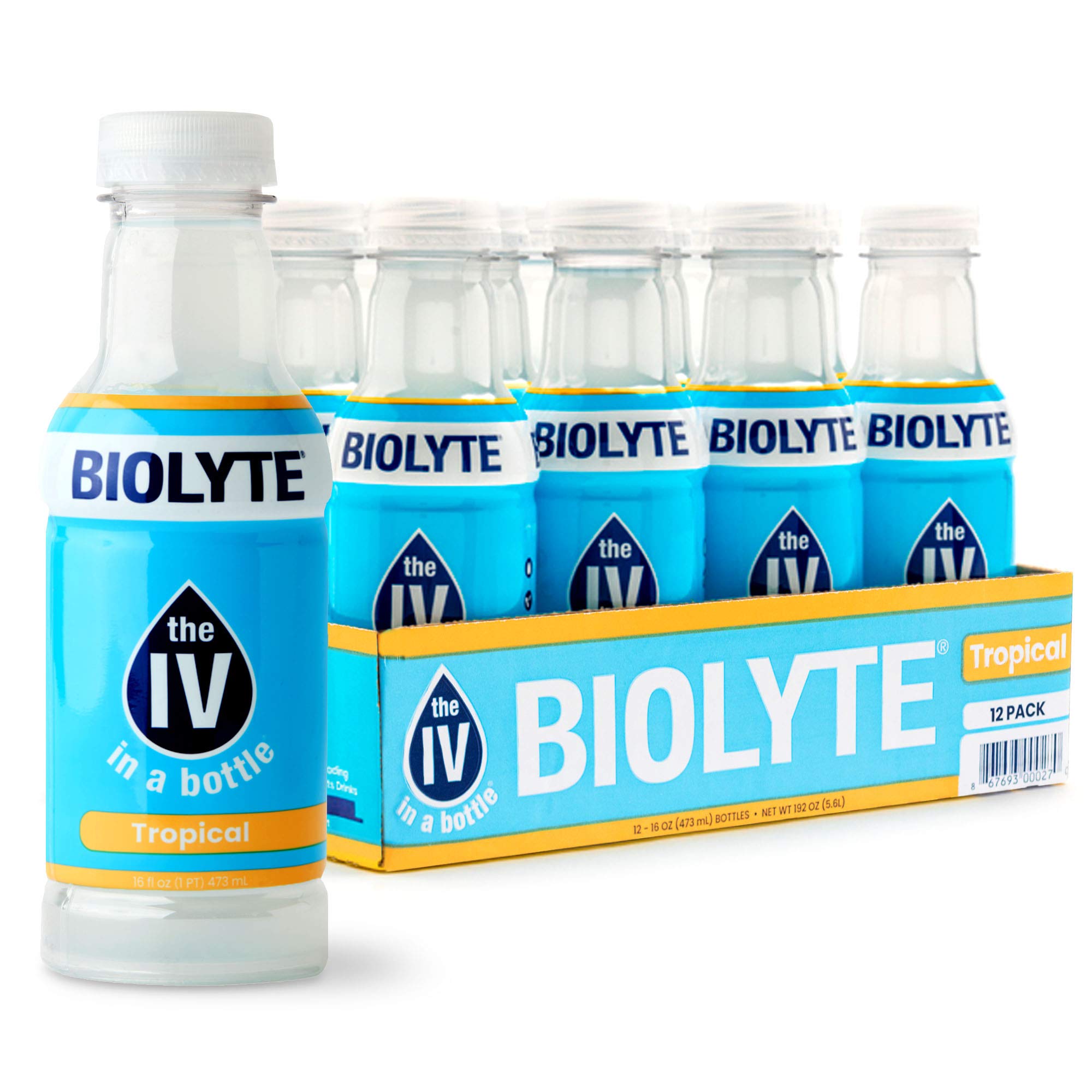 BIOLYTE Electrolyte Drink, Tropical 12 Pack | IV Liquid Bottle for Dehydration | Hydration Supplemen