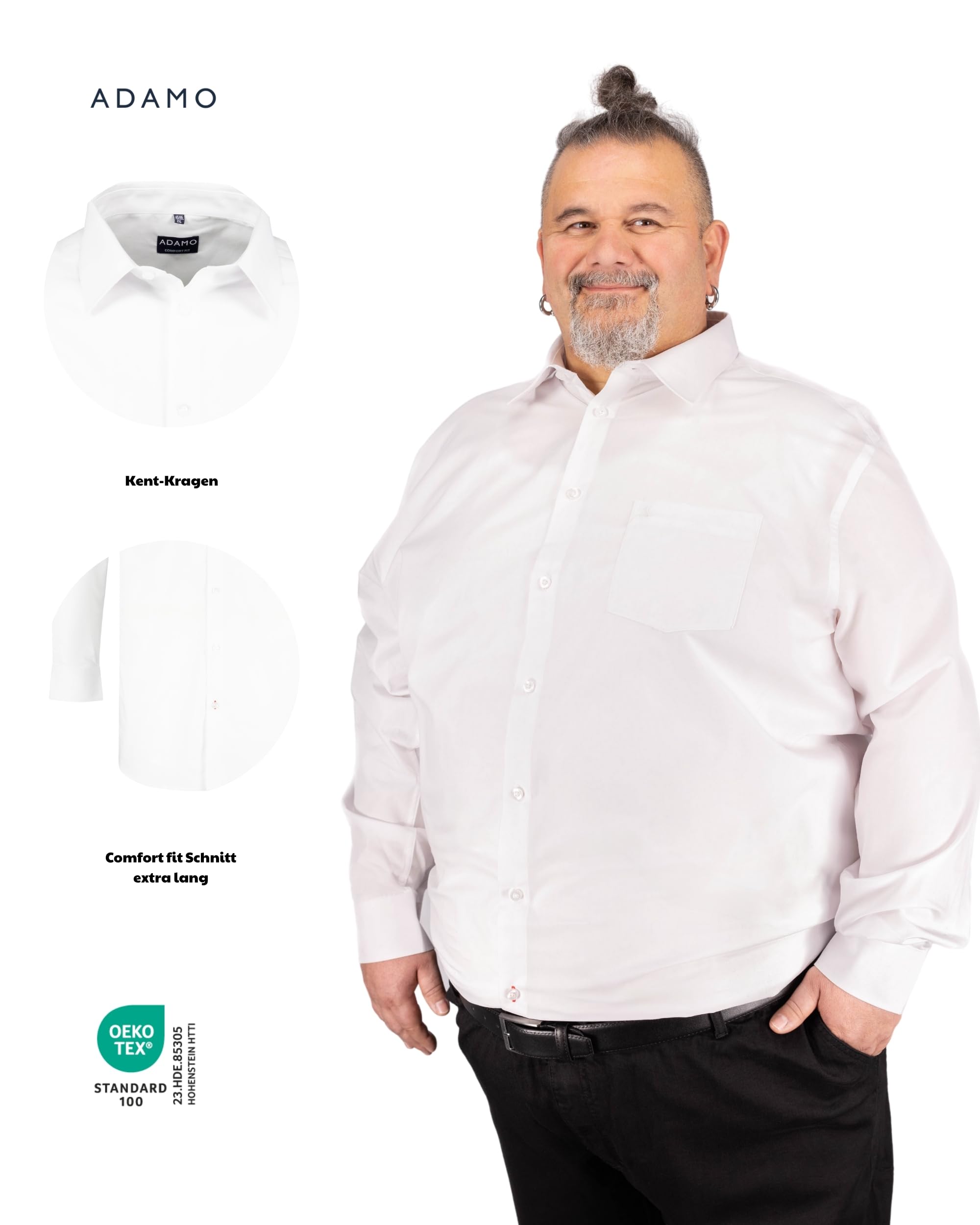 ADAMO Camisa de manga larga Comfort Fit para hombre, serie 'John' en tallas grandes de 2XL a 10XL