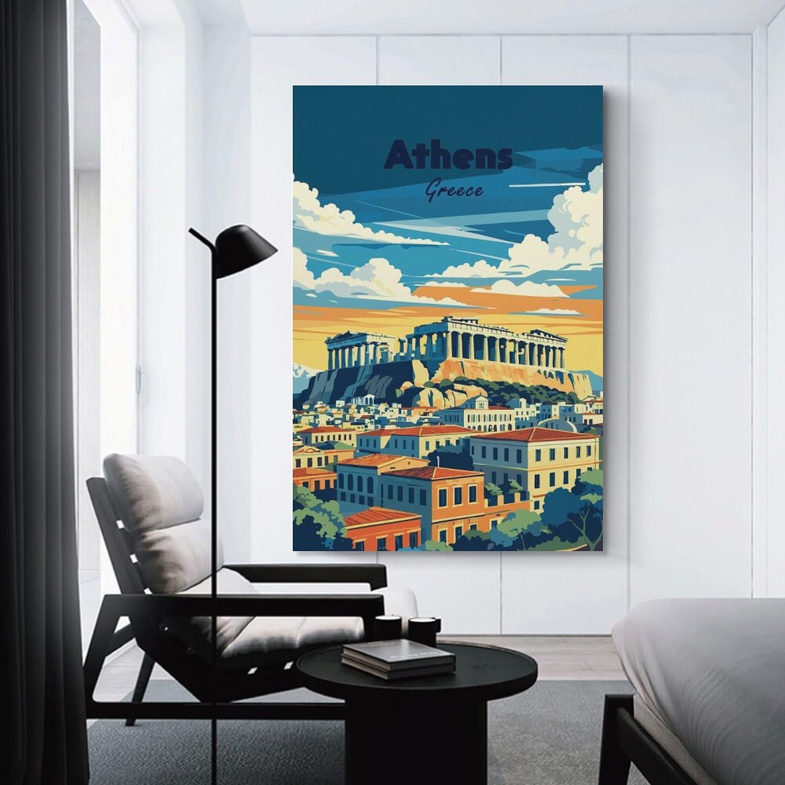 Junmoney Athens Greece Travel Room Decor Wall Art, 20x30inch(50x75cm), for Living Room, Lounge Or Sitting Room, A Home Accent with Warm Character