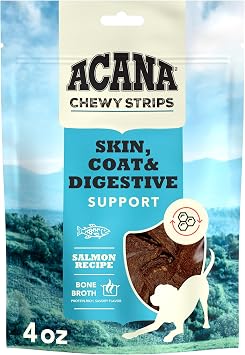 ACANA Chewy Strips Limited Ingredient Dog Treats Salmon Recipe with Skin, Coat, Digestive Support 4oz Bag