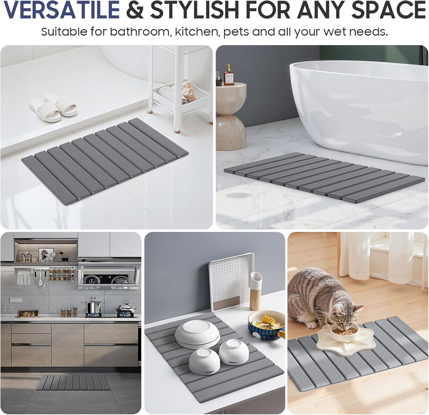 Stone Bath Mat Foldable Diatomaceous Earth Bath Mat Non-Slip Absorbent Shower Stone Mat Quick Dry Easy Clean for Bathroom Floor Kitchen Dish Drying - Image 6