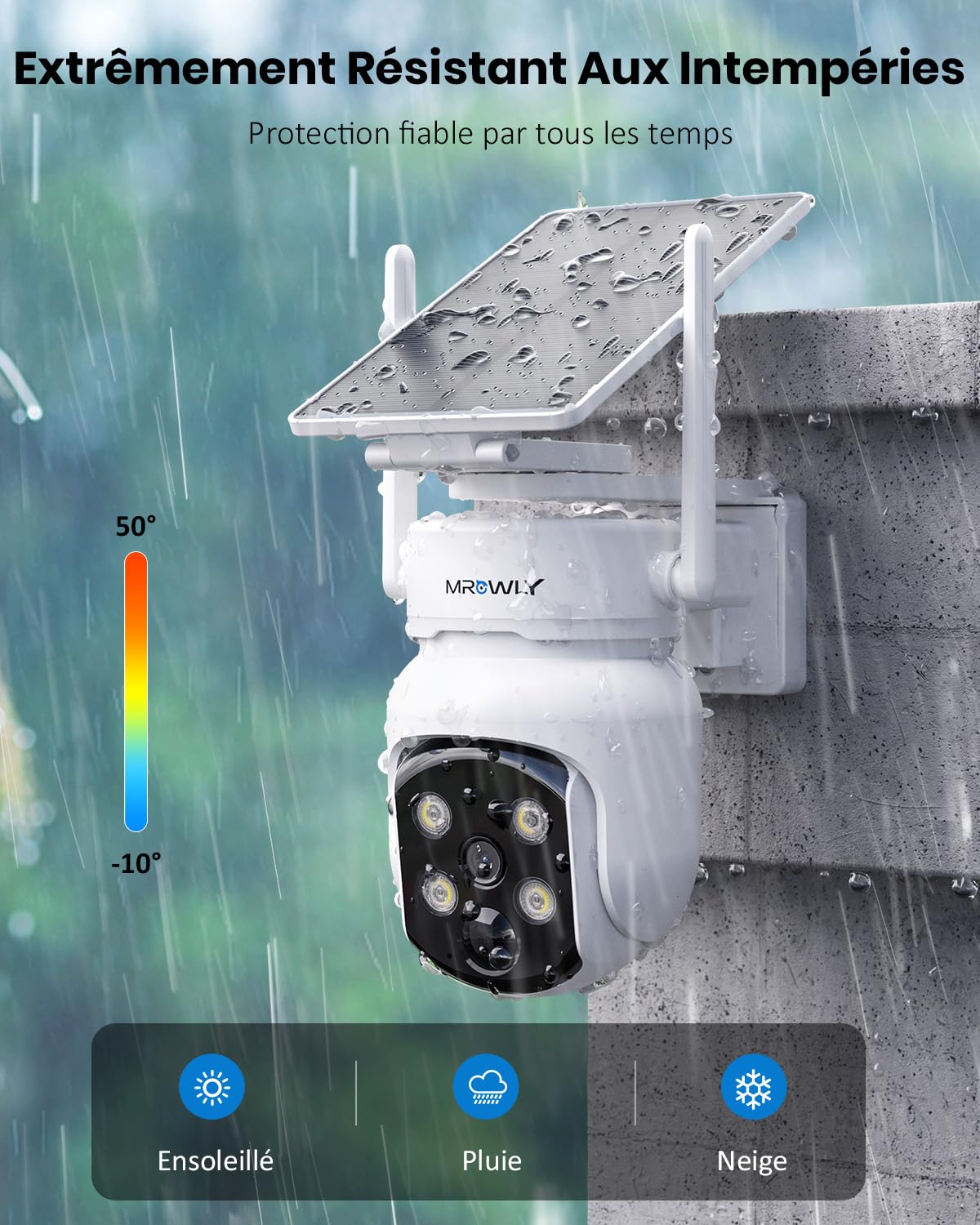 2.5K 4MP Camera Surveillance WiFi Exterieure sans Fil, 360° PTZ Camera Exterieur Solaire Batterie avec Panneau Solaire Amovible, 2.4/5G WiFi, Vision Nocturne Couleur, Audio Bidirectionnel