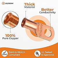 Vista 525 de SELTERM - 2 terminales de anillo resistentes para cable de batería, calibre 4 AWG, pernos de 3/8 pulgadas, terminales de calibre 4, ojales de cobre
