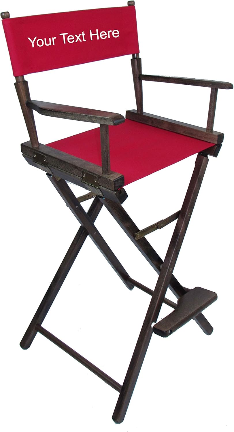 Personalized Imprinted Gold Medal Commercial 30" Bar Height Walnut Frame Directors Chair - Red