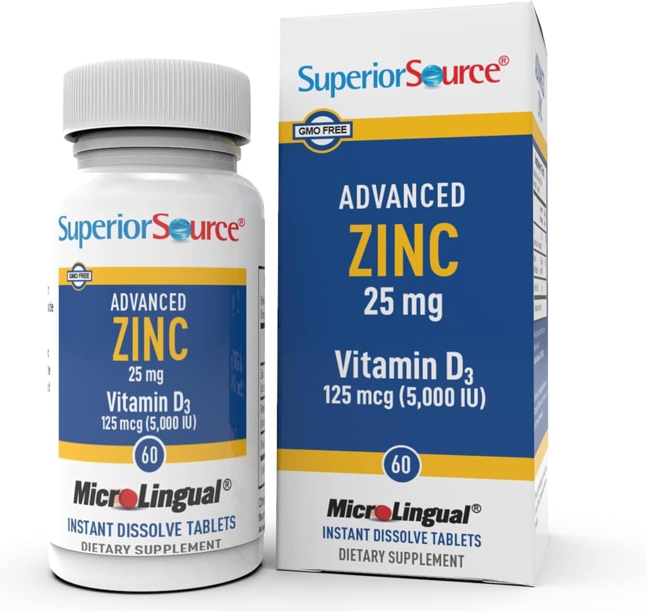Advanced Zinc 25 mg - Includes Vitamin D3 5,000 IU - Premium Immune Support Supplement for Men & Women - Non-GMO & Gluten-Free - 60 MicroLingual Dissolvable Tablets