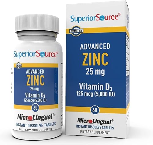 Superior Source Zinc avanzado de 25 mg – Incluye vitamina D3 5,000 UI – Suplemento de apoyo inmunológico premium para hombres y mujeres – Sin OMG y