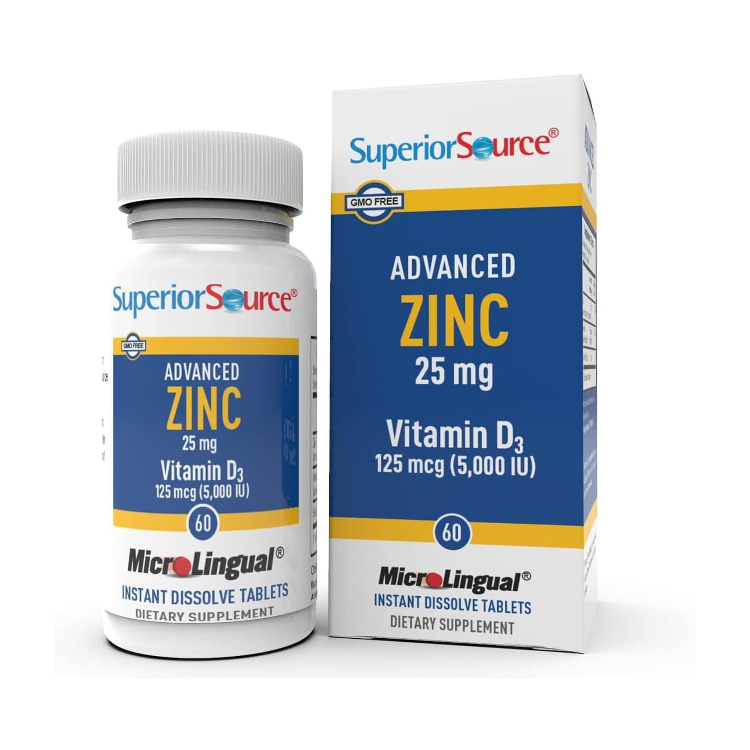 Advanced Zinc 25 mg - Includes Vitamin D3 5,000 IU - Premium Immune Support Supplement for Men & Women - Non-GMO & Gluten-Free - 60 MicroLingual Dissolvable Tablets