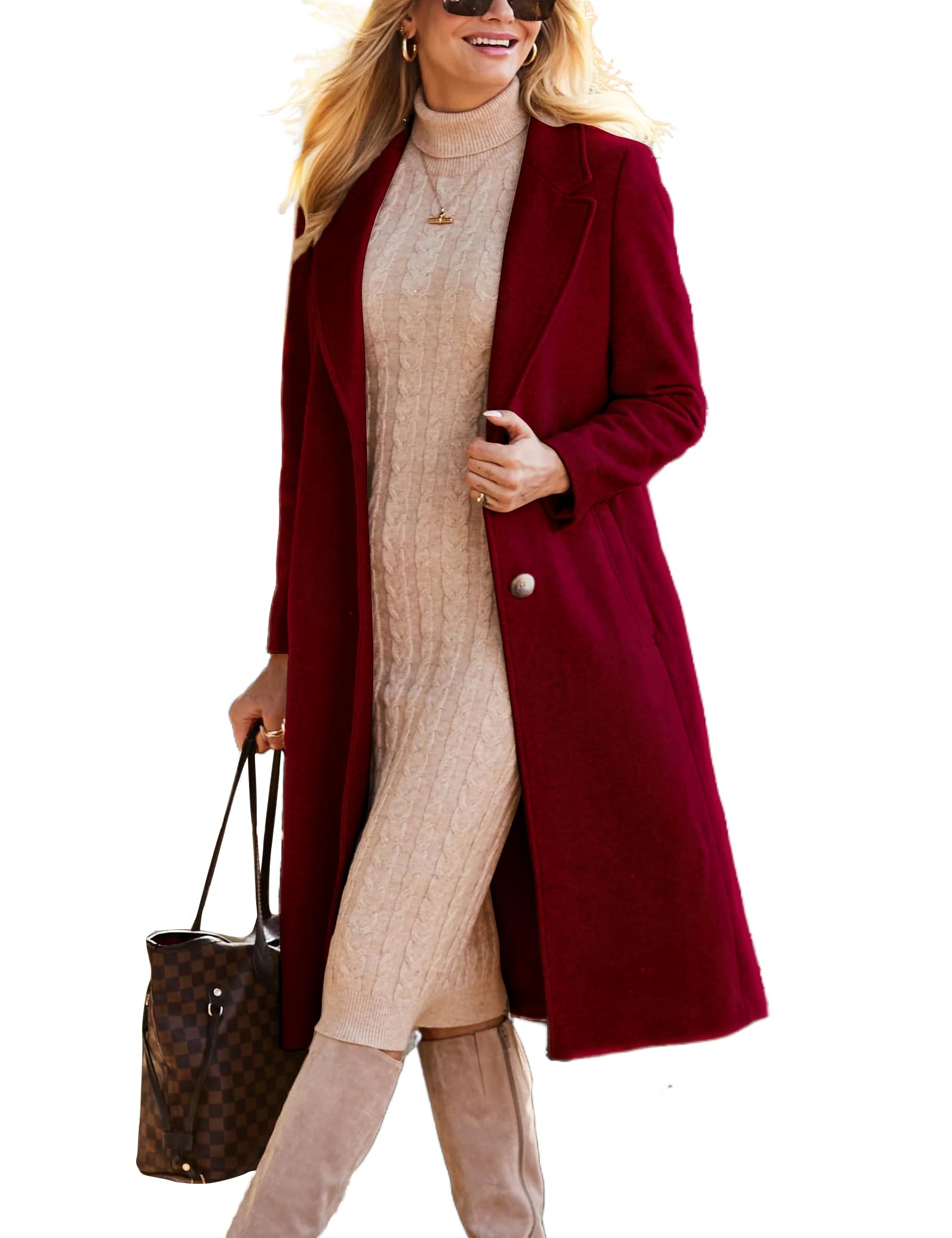 IDEALSANXUN Womens Long Wool Coats Fall Winter Single Breasted Trench Coat Dressy Jackets Peacoat