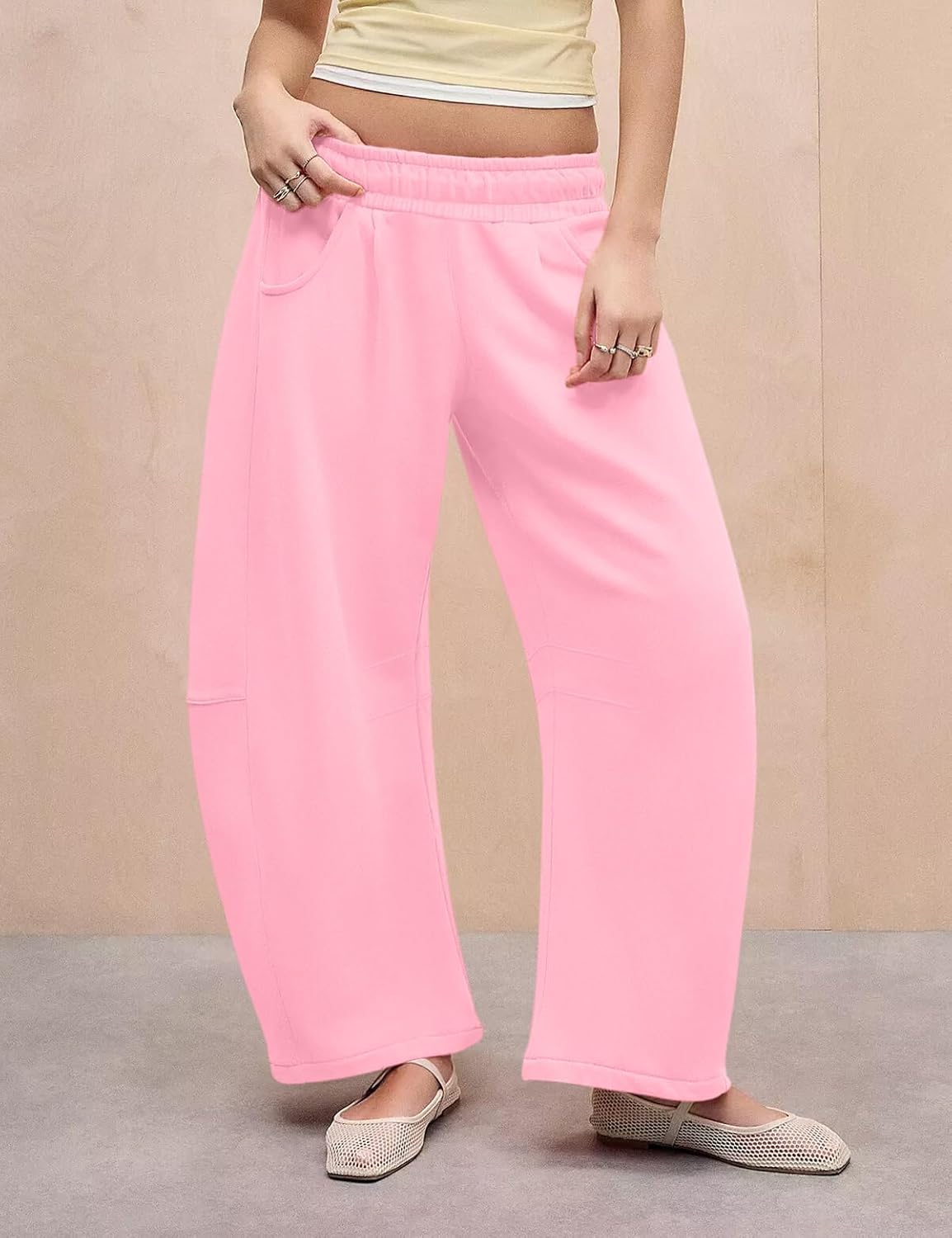 Womens Barrel Ankle Sweatpants Fleece Lined Baggy Sweat Pants Interior Drawstring Trousers with Pockets - Image 3