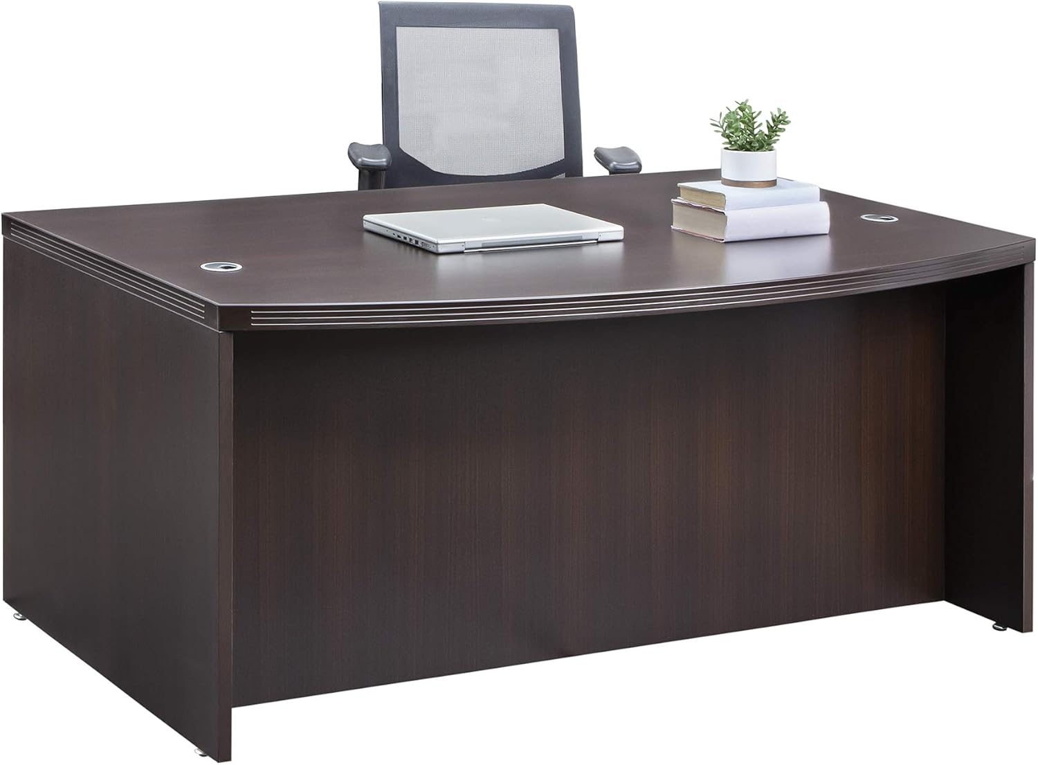 Mocha Wood Executive Desk with Drawer and Nickel Accents