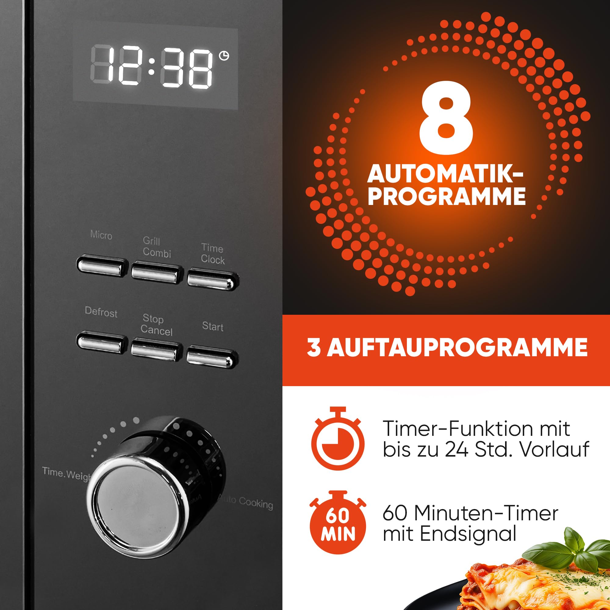 ProfiCook® Mikrowelle mit Grill | 23L | ohne Drehteller | vertikalöffnende Tür | 1000 Watt Grillleistung | auch für eckige Teller | Mikrowellengerät | Mikrowelle ohne Drehteller | PC-MWG 1204