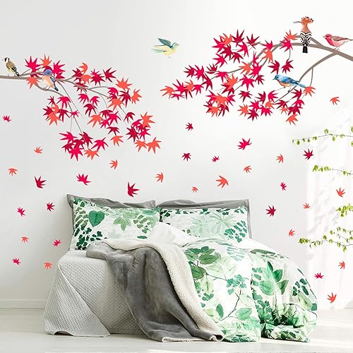 Miniatura 8 de Calcomanías de pared de hojas de arce otoñales, calcomanías de pared de hojas de arce rojas, despegar y pegar, ramas de árbol de arce de otoño, arte