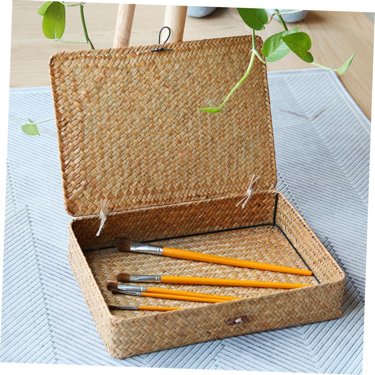 Straw Woven Storage Baskets Set of 2 Stylish Decorative Baskets for Desktop Compact Organizer for Bathroom Home