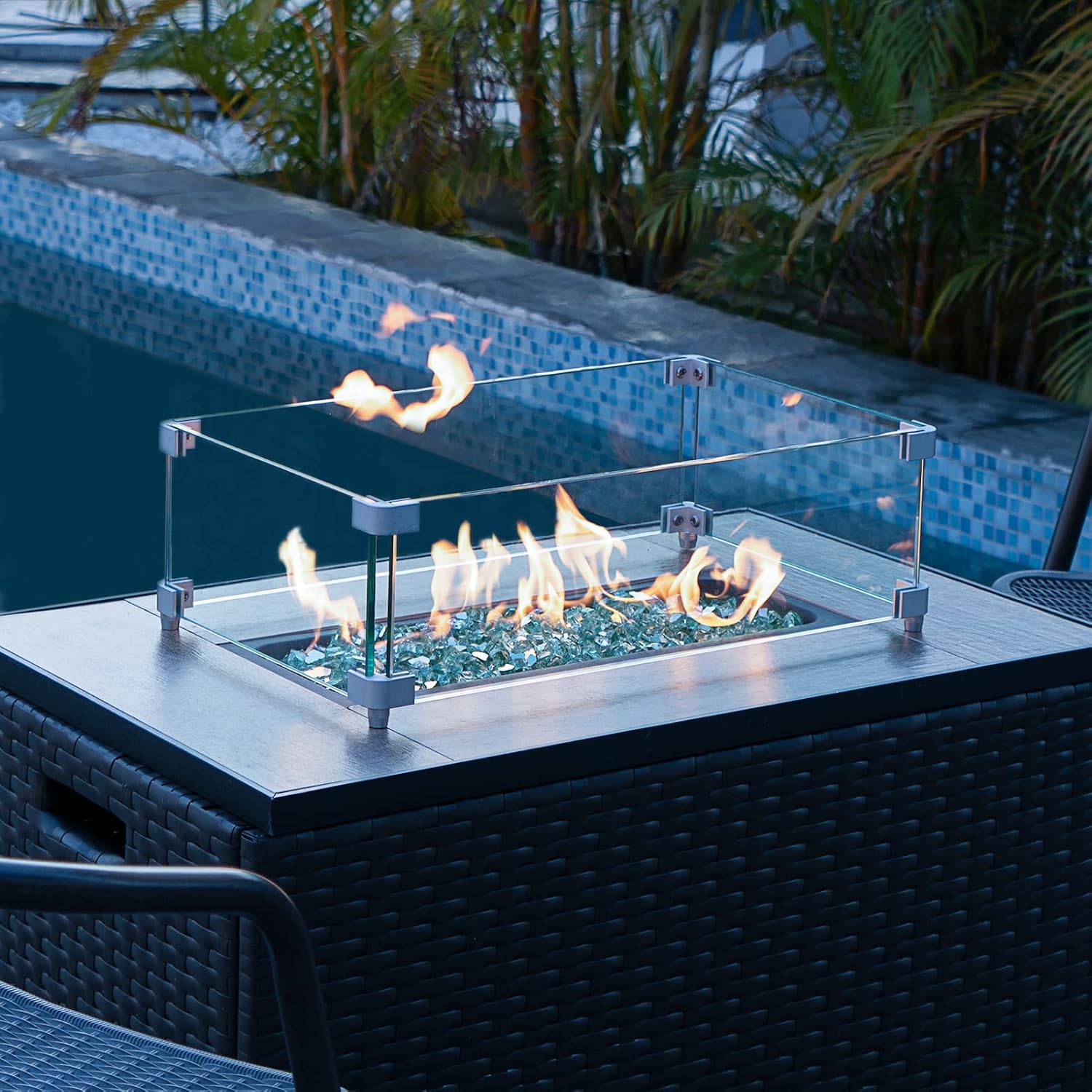 X Home 10LB Fire Pit Glass Rocks, 1/2 Inch Reflective Fire Glass for Propane Fire Pit, Gas Fireplace, Caribbean Blue