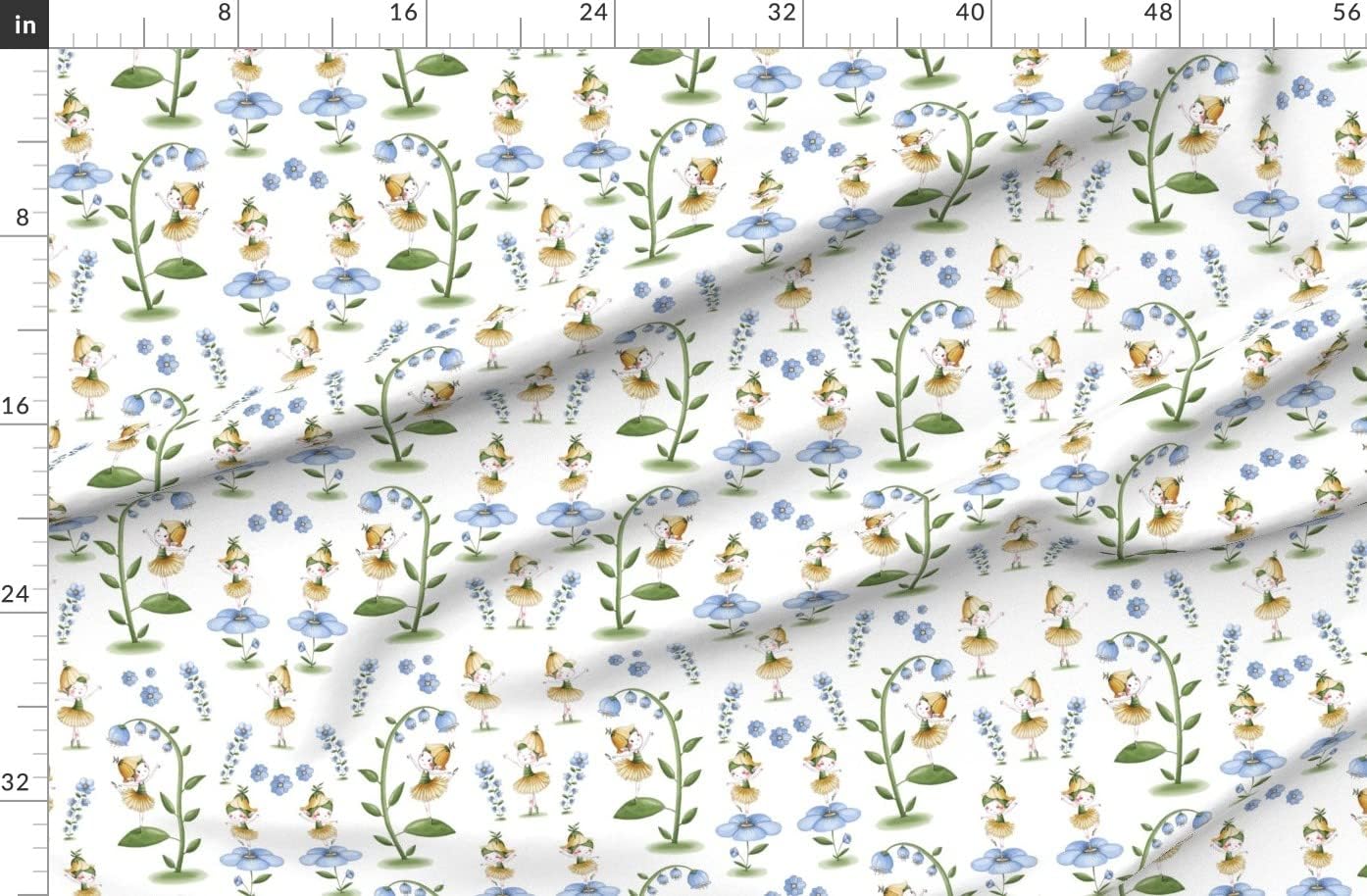 Spoonflower Fabric - Fairy Fantasy Flowers Whimsical Watercolor Creatures Nursery Decor Printed on Organic Cotton Sateen Fabric by The Yard - Sewing Quilting Apparel Home Decor